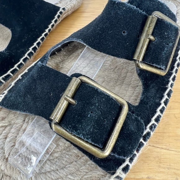 Soludos double black suede strap espadrille slide on sandal 8 - Picture 12 of 13